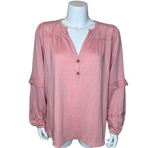 Matilda Jane Eyelet Ruffle Top Blouse M Possibilities Pink Boho